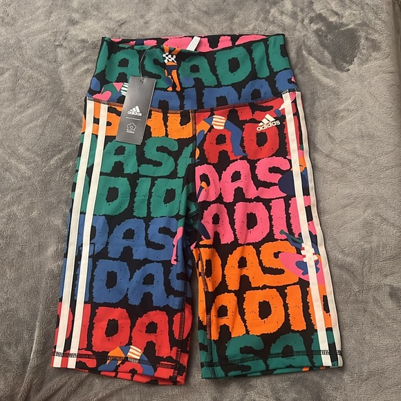 adidas Women's x FARM Rio All Over Print Bike Shorts-Multi-Color - Picture 5 of 5